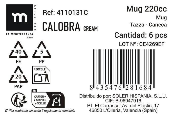 La Mediterranea Taza Calobra Crema 220cc (Pack de 48 unidades) lifetestsituations