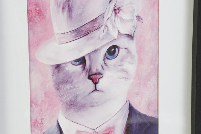 DKD Home Decor Cuadro Shabby Gatos Rosa Negro 2 x 45 x 35 cm (4 Unidades)