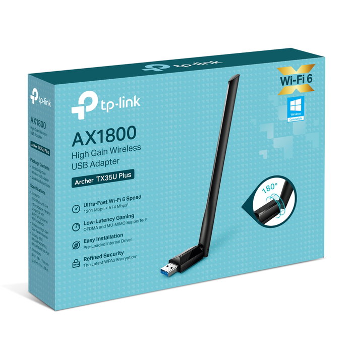TP-Link Archer TX35U Plus Adaptador USB Wi-Fi 6 AX1800, Doble Banda, USB 3.0, 2 Antenas Alta Ganancia, WPA3, para PC