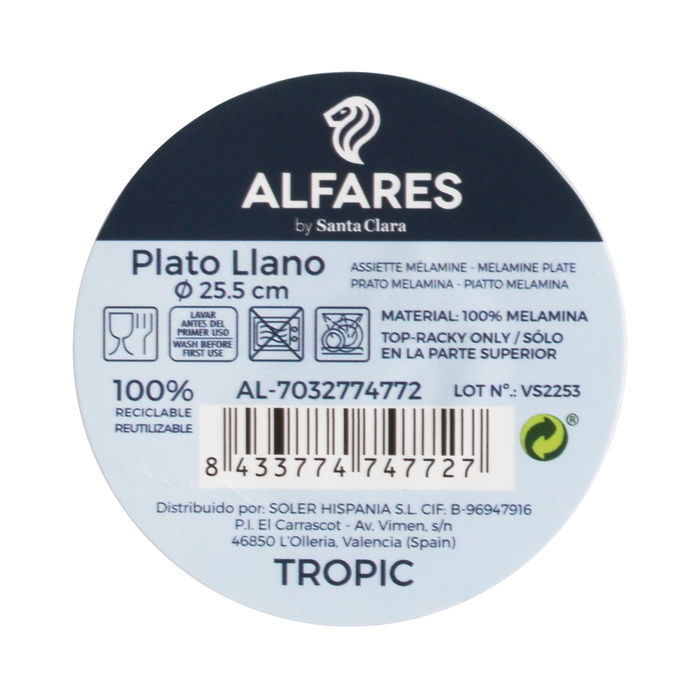 Alfares Plato Llano Tropic Mate 25.5 cm (24 Unidades)