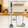 Grunkel BM-2000SET Batidora de mano 2000W, Negro/Acero inoxidable, 0.8L, 2 velocidades, función Turbo, incluye vaso medidor, picadora, varilla y soporte