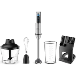 Grunkel BM-2000SET Batidora de mano 2000W, Negro/Acero inoxidable, 0.8L, 2 velocidades, función Turbo, incluye vaso medidor, picadora, varilla y soporte
