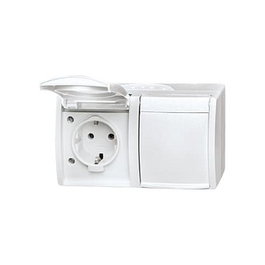 BUSCH-JAEGER BJ 20/2EW-54 Toma de corriente con tapa abatible, 2 tomas, IP44, blanco alpino