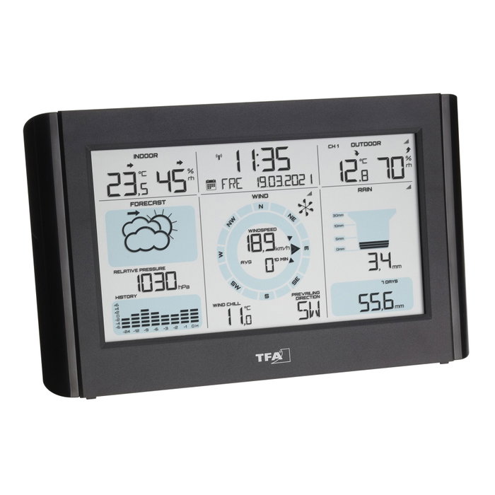 TFA WEATHER PRO 35.1161 Estación Meteorológica Inalámbrica con Medidor de Viento y Lluvia