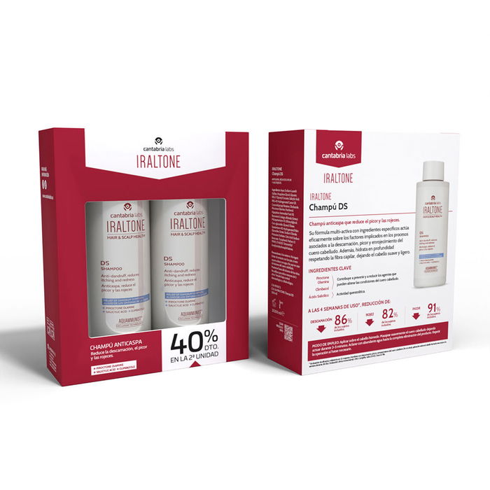 Iraltone DS Champú Anticaspa y Picor 2 x 200 ml con Piroctone Olamina, Climbazol y Ácido Salicílico para Cuero Cabelludo Seco, Seborrea y Prurito