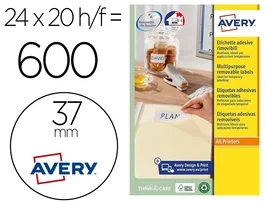 Avery Etiquetas Adhesivas Blancas Redondas Removibles 37 mm