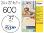 Etiquetas Adh.Impr.Avery A4 Blanca Redonda Removible Eco Caja 25H Ø37Mm 600Uds.(L4851Rev)