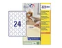 Etiquetas Adh.Impr.Avery A4 Blanca Redonda Removible Eco Caja 25H Ø37Mm 600Uds.(L4851Rev)