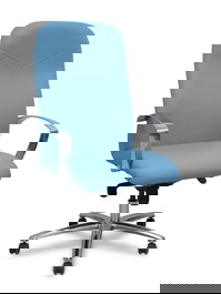 Sillón Caudete con mecanismo Basculante avanzado tapizada con Similpiel color Azul claro. Equipado con Base aluminio, Brazos fijos y Ruedas de parqué