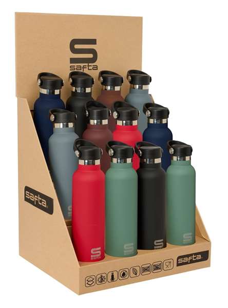 Safta Expositor Botellas Metal 600 ml - Surtido Colores Oscuros, Capacidad 600 ml, Dimensiones 31.5x23.5x19.5 cm Safta Expositor Botellas Metal 600 ml - Surtido Colores Oscuros, Capacidad 600 ml, Dimensiones 31.5x23.5x19.5 cm