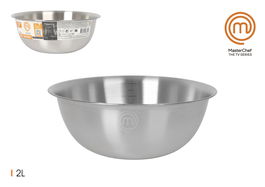 Masterchef - Bol de Acero Inoxidable, 22 cm de Diámetro x 8,7 cm de Alto, Capacidad 2 Litros, Para Cocina (24 Unidades)