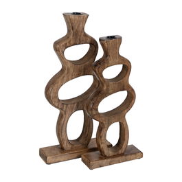 S/2 Candelabro Natural Madera de Mango 20 X 6,50 X 41 cm