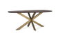 GINER Y COLOMER Mesa de Comedor Ovalada 200 cm, Madera de Acacia con Acabado Nogal y Patas de Araña en Metal Lacado Dorado Mate, Sofisticada y Resistente