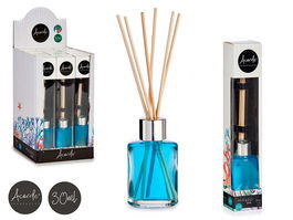Acorde Mikado 30 ml Ocean Aroma, Difusor con Varillas de Ratán, Vidrio y Plástico, Azul, 4.4x7.9x2.9 cm (Set de 24)