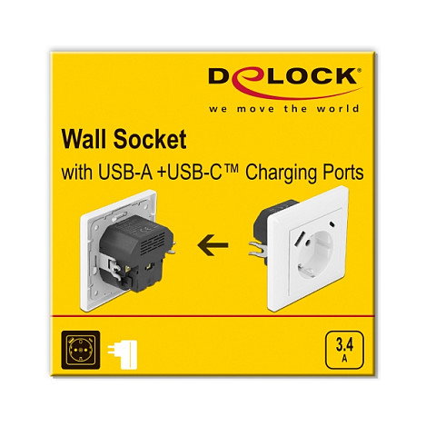 DeLOCK Enchufe de pared con 2 puertos USB y toma CEE 7/3 Blanco