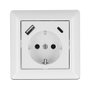 DeLOCK Enchufe de pared con 2 puertos USB y toma CEE 7/3 Blanco