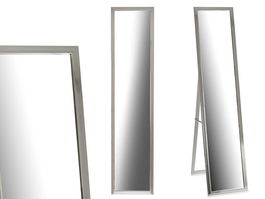 Giftdecor Espejo de Pie 30 x 120 cm Plateado con Pie y Ganchos para Colgar, Madera y Cristal (Set de 6)