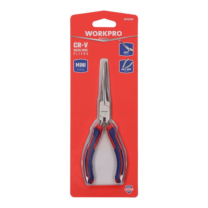 Workpro Alicates Mini Punta Fina 150 mm Acero Cromo Vanadio Azul y Rojo