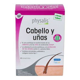 PHYSALIS Cabello Y Uñas 45 Comp. Complejo natural nutritivo para la salud del cabello y las uñas con zinc, biotina y colágeno.