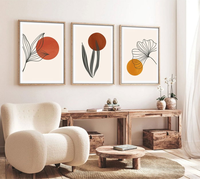 Wallity Huhu215 Cuadro Decorativo Enmarcado 3 Piezas MDF y Madera Maciza 50 x 70 cm