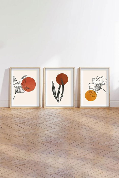 Wallity Huhu215 Cuadro Decorativo Enmarcado 3 Piezas MDF y Madera Maciza 50 x 70 cm