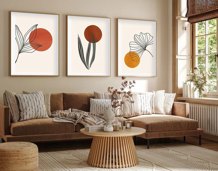 Wallity Huhu215 Cuadro Decorativo Enmarcado 3 Piezas MDF y Madera Maciza 50 x 70 cm