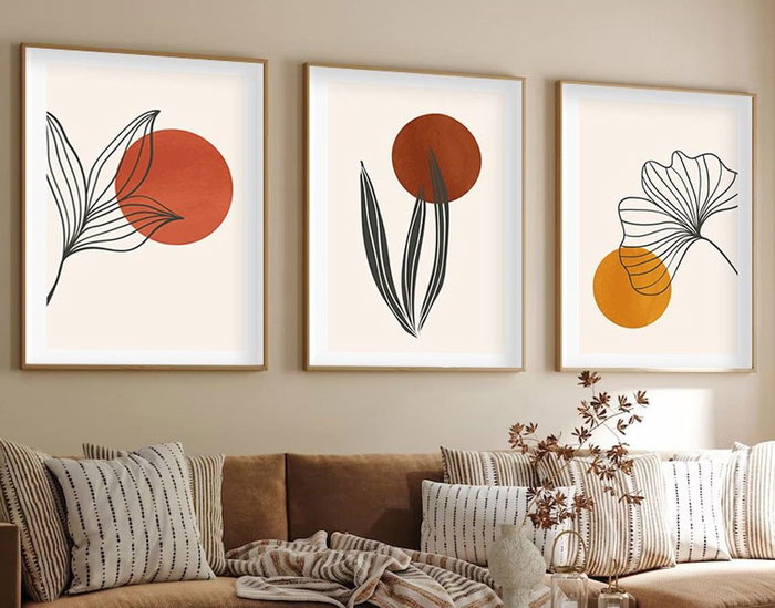 Wallity Huhu215 Cuadro Decorativo Enmarcado 3 Piezas MDF y Madera Maciza 50 x 70 cm