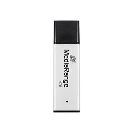 MEDIARANGE MR1905-1 Pendrive USB-C y USB 3.2 Gen 1 de 1 TB, Lectura 400 MB/s, Aluminio Negro y Plata