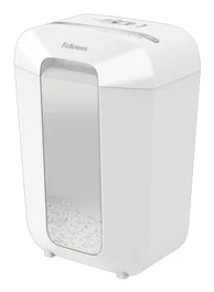 Fellowes Trituradora de papel LX70, corte partículas 4x40mm, tritura 11 hojas, grapas y tarjetas, capacidad 18L, color blanco