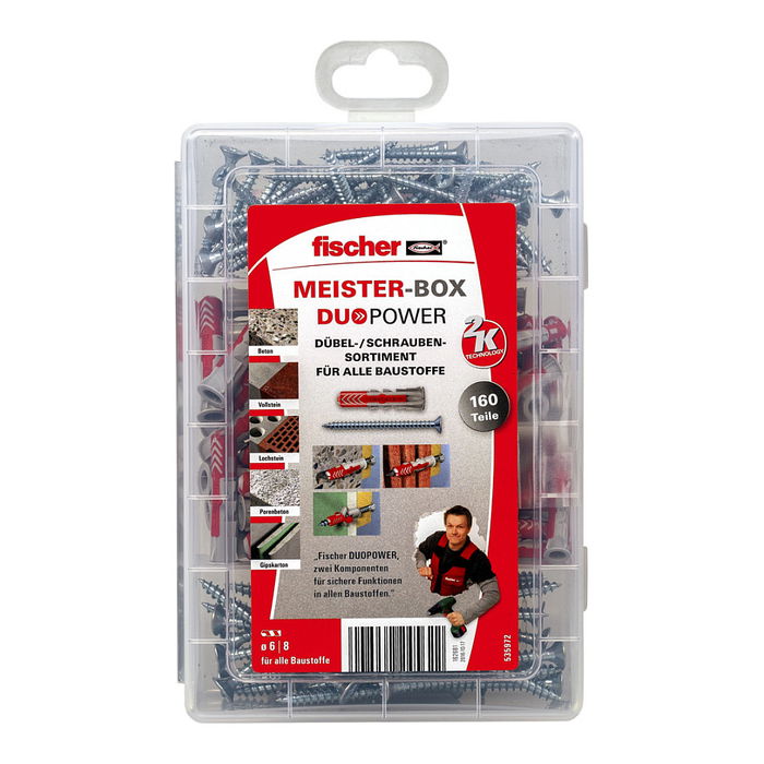 Fischer MeisterBox DuoPower Anclaje de Expansión, 80 Piezas, 535972, para Concreto, Metal y Plástico