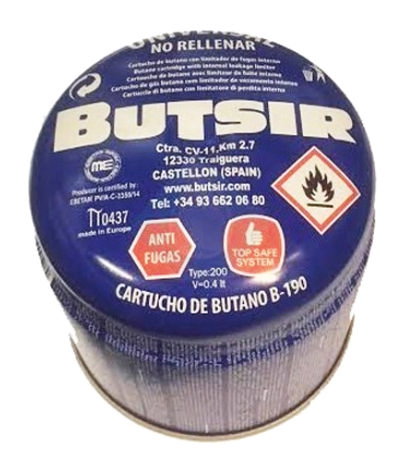 BUTSIR Cartucho de Butano con Perforación y Válvula Limitadora de Fugas 190 g BUTSIR Cartucho de Butano con Perforación y Válvula Limitadora de Fugas 190 g