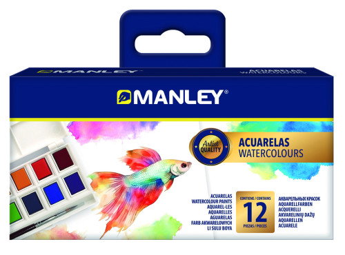 Manley Set de Acuarelas en Pastillas de 12 Colores con Pincel