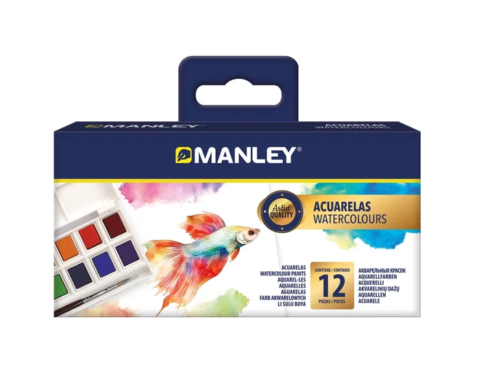 Manley Set de Acuarelas en Pastillas de 12 Colores con Pincel