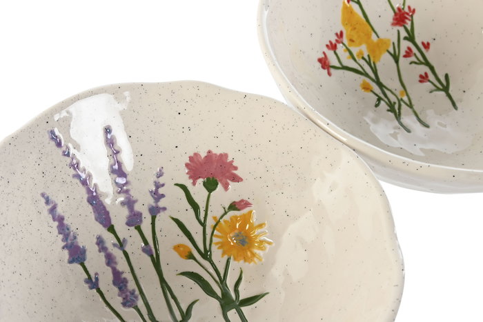 DKD Home Decor Juego de 6 Cuencos de Porcelana Flower 24 Multicolor con Diseño de Flores