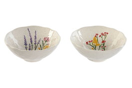 DKD Home Decor Juego de 6 Cuencos de Porcelana Flower 24 Multicolor con Diseño de Flores