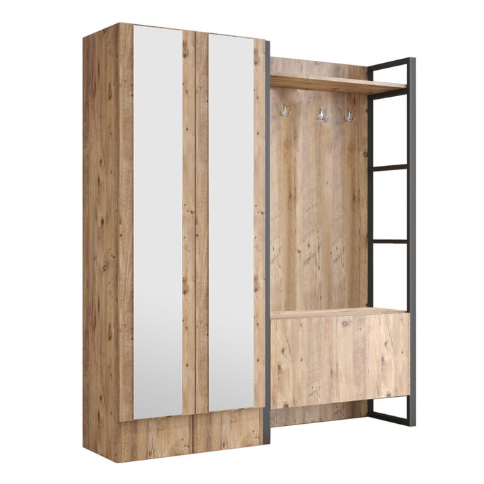 Hanah Home Ml18-A Recibidor Moderno Industrial Pino Atlántico con Ganchos y Estantes para Entrada 90x180x34 cm Hanah Home Ml18-A Recibidor Moderno Industrial Pino Atlántico con Ganchos y Estantes para Entrada 90x180x34 cm