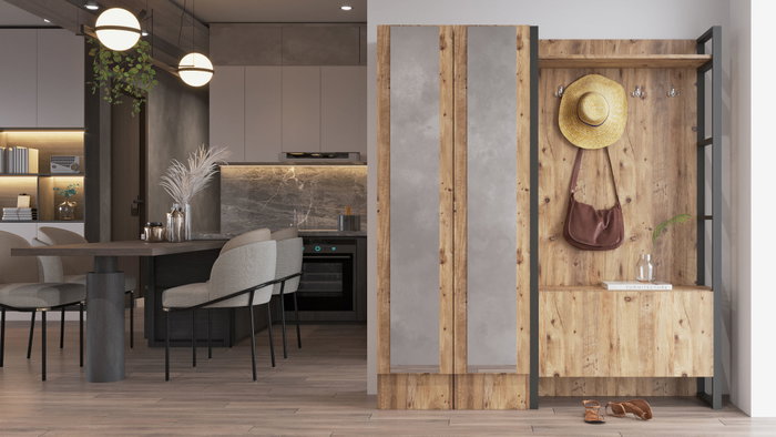 Hanah Home Ml18-A Recibidor Moderno Industrial Pino Atlántico con Ganchos y Estantes para Entrada 90x180x34 cm Hanah Home Ml18-A Recibidor Moderno Industrial Pino Atlántico con Ganchos y Estantes para Entrada 90x180x34 cm