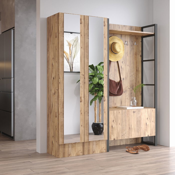 Hanah Home Ml18-A Recibidor Moderno Industrial Pino Atlántico con Ganchos y Estantes para Entrada 90x180x34 cm Hanah Home Ml18-A Recibidor Moderno Industrial Pino Atlántico con Ganchos y Estantes para Entrada 90x180x34 cm