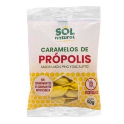 SOLNATURAL Caramelo De Propolis 50Gr Sabor Eucalipto Pino Limón Sin Gluten