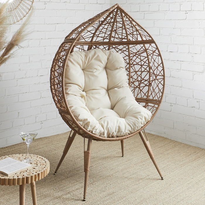 Home Deco Factory Butaca Huevo Colección Natural Con Cojín Hierro PE 100x65 cm