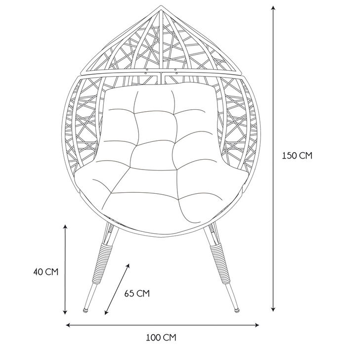 Home Deco Factory Butaca Huevo Colección Natural Con Cojín Hierro PE 100x65 cm