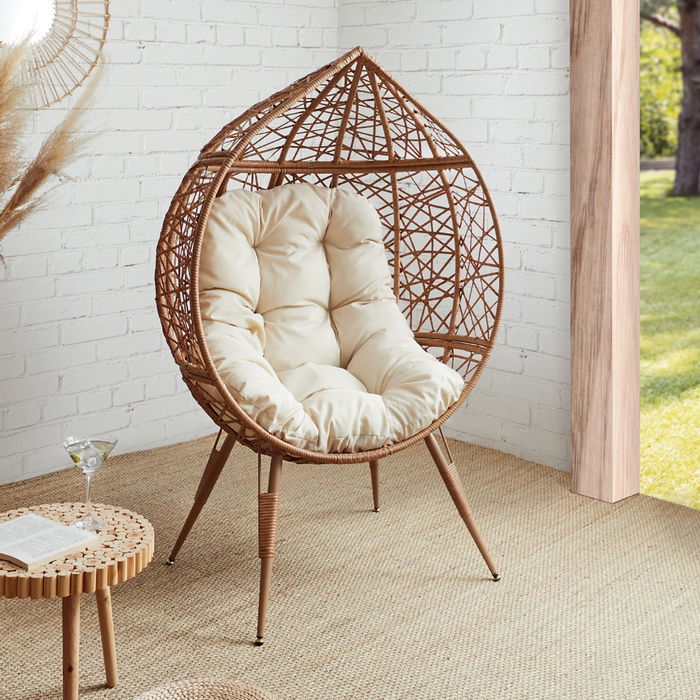 Home Deco Factory Butaca Huevo Colección Natural Con Cojín Hierro PE 100x65 cm