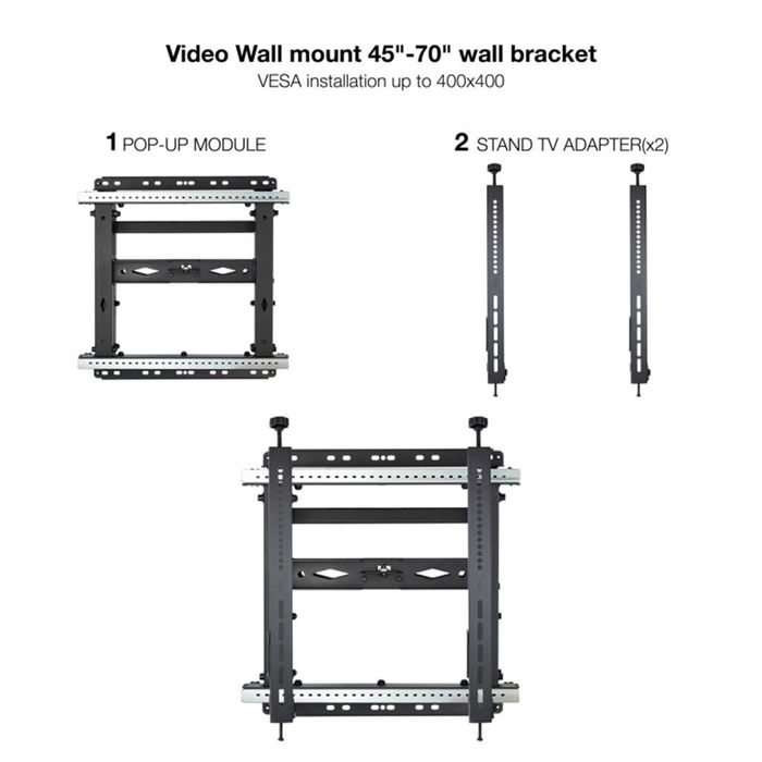 Tooq TQVW4571T Soporte Video Wall para Pantallas de 45"-70", Negro, Carga Máxima 70kg, VESA 200x200-600x400mm