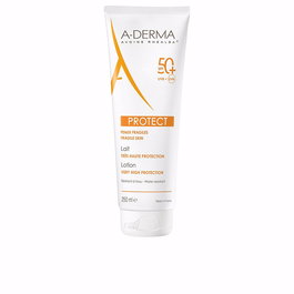 A-Derma PROTECT locion solar SPF50+ Protector solar facial y corporal para piel sensible, 250 ml