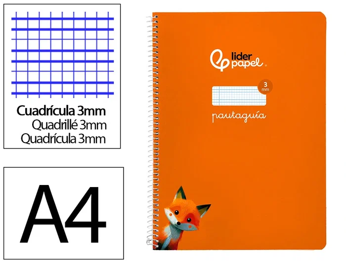 Liderpapel Cuaderno Espiral A4 Pautaguía Tapa Blanda 80 Hojas 75gr Cuadro Pautado 3mm Color Naranja Liderpapel Cuaderno Espiral A4 Pautaguía Tapa Blanda 80 Hojas 75gr Cuadro Pautado 3mm Color Naranja