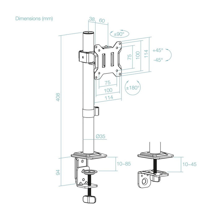 Tooq Soporte de Mesa para Pantalla 17-32 Pulgadas Negro DB1130TN-B