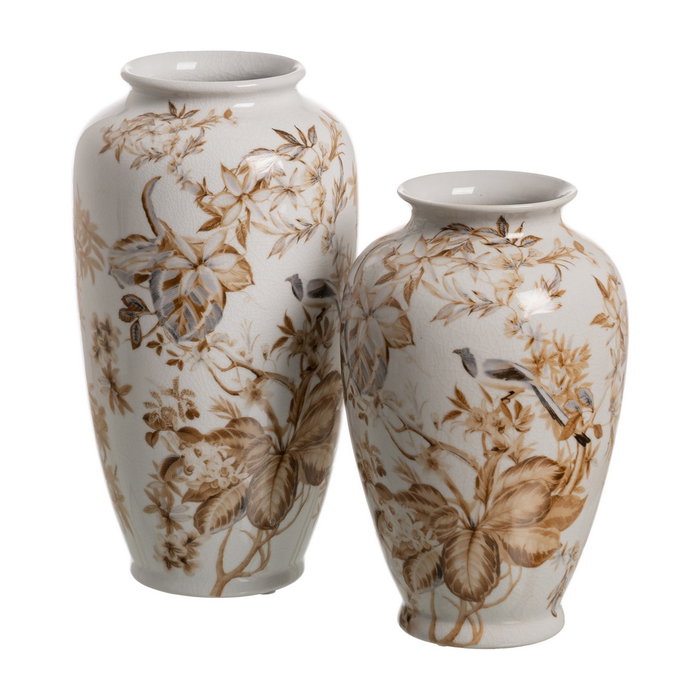 Jarrón Blanco-Marrón Porcelana 23 X 23 X 36 cm