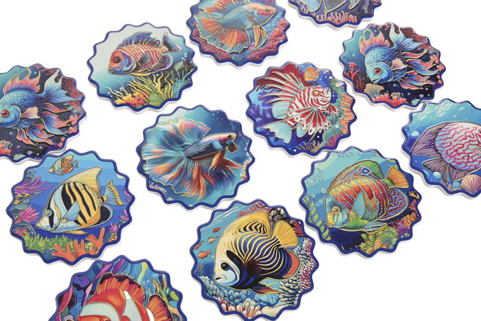 DKD Home Decor Posavasos de Dolomita con Diseño de Pez, Surtido de 12 Piezas