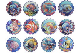 DKD Home Decor Posavasos de Dolomita con Diseño de Pez, Surtido de 12 Piezas