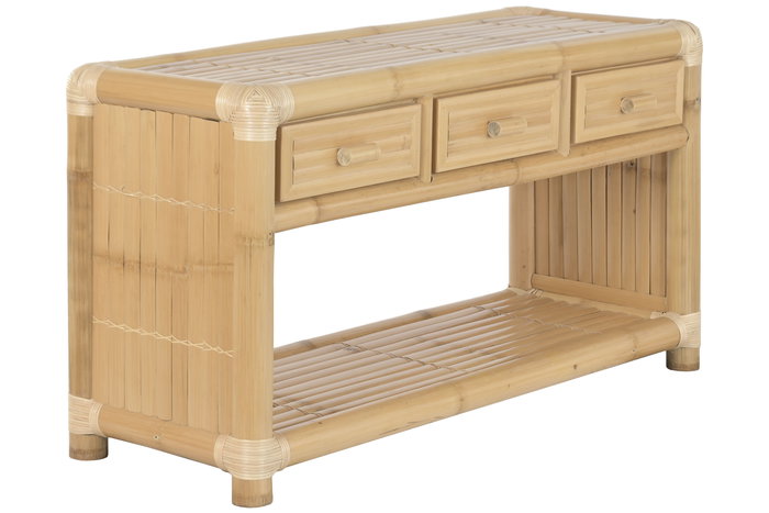 DKD Home Decor Consola Tropical Bambú y Ratán Natural 52 x 75 x 140 cm 3 Cajones